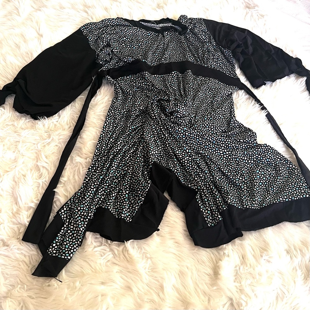 Butterfly turquoise and black color women  satin dress